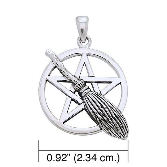 Broom on Pentacle Sterling Silver Pendant - Picture 3 of 3